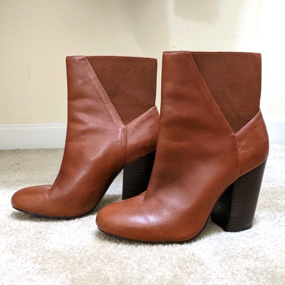 Brown leather over the ankle boots